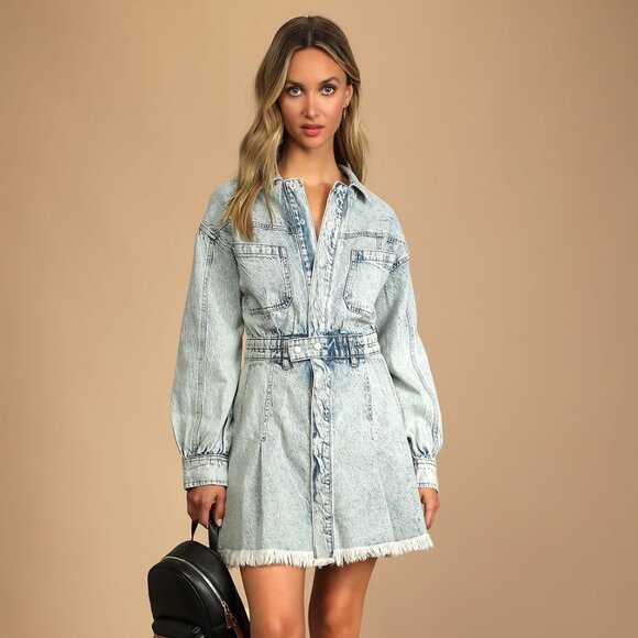 Free People Dresses & Skirts - Free People Light Blue Denim Mini Dress